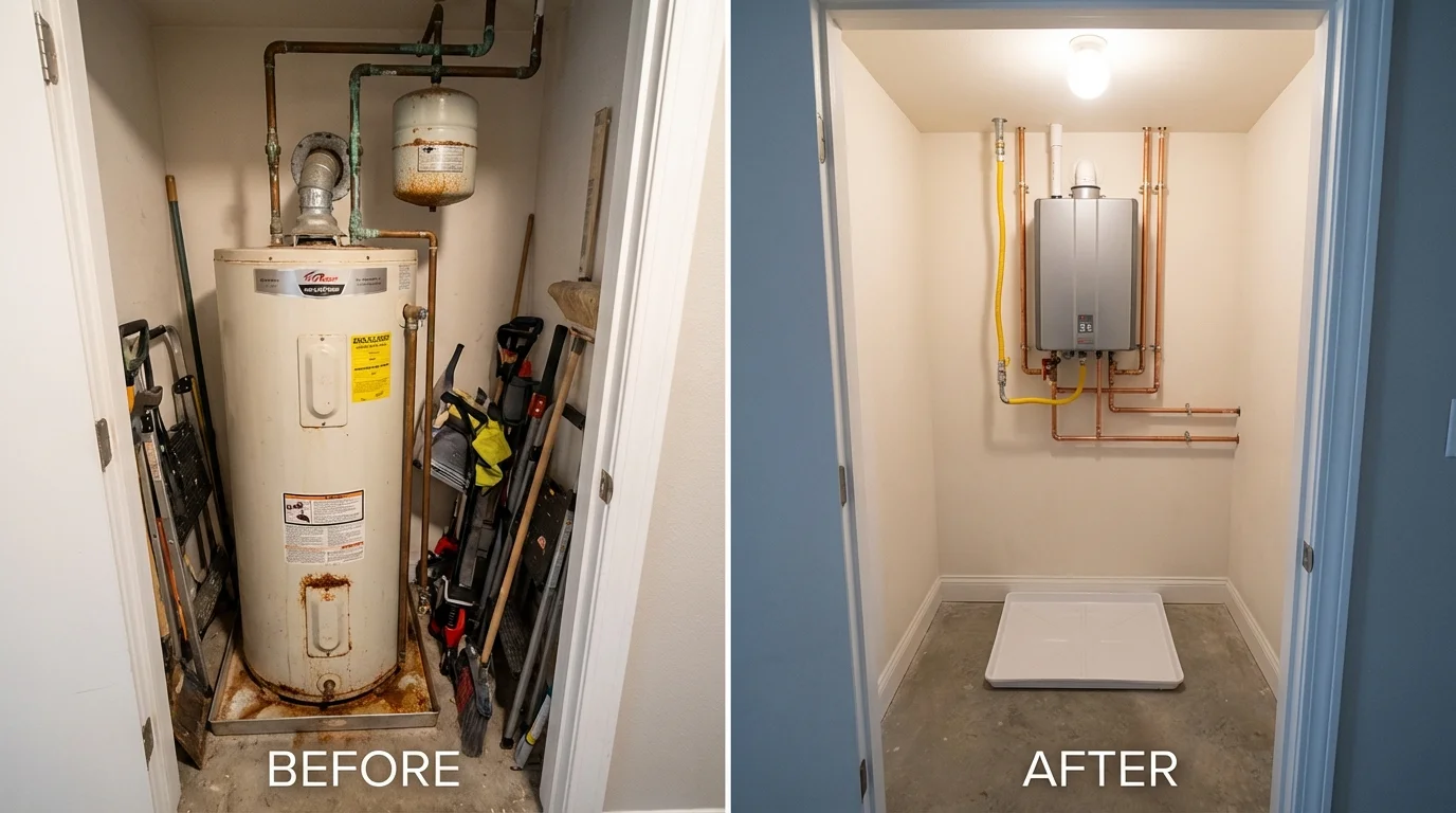 Tank water heater versus wall-mounted tankless unit comparison for Pittsburg, CA homeowners