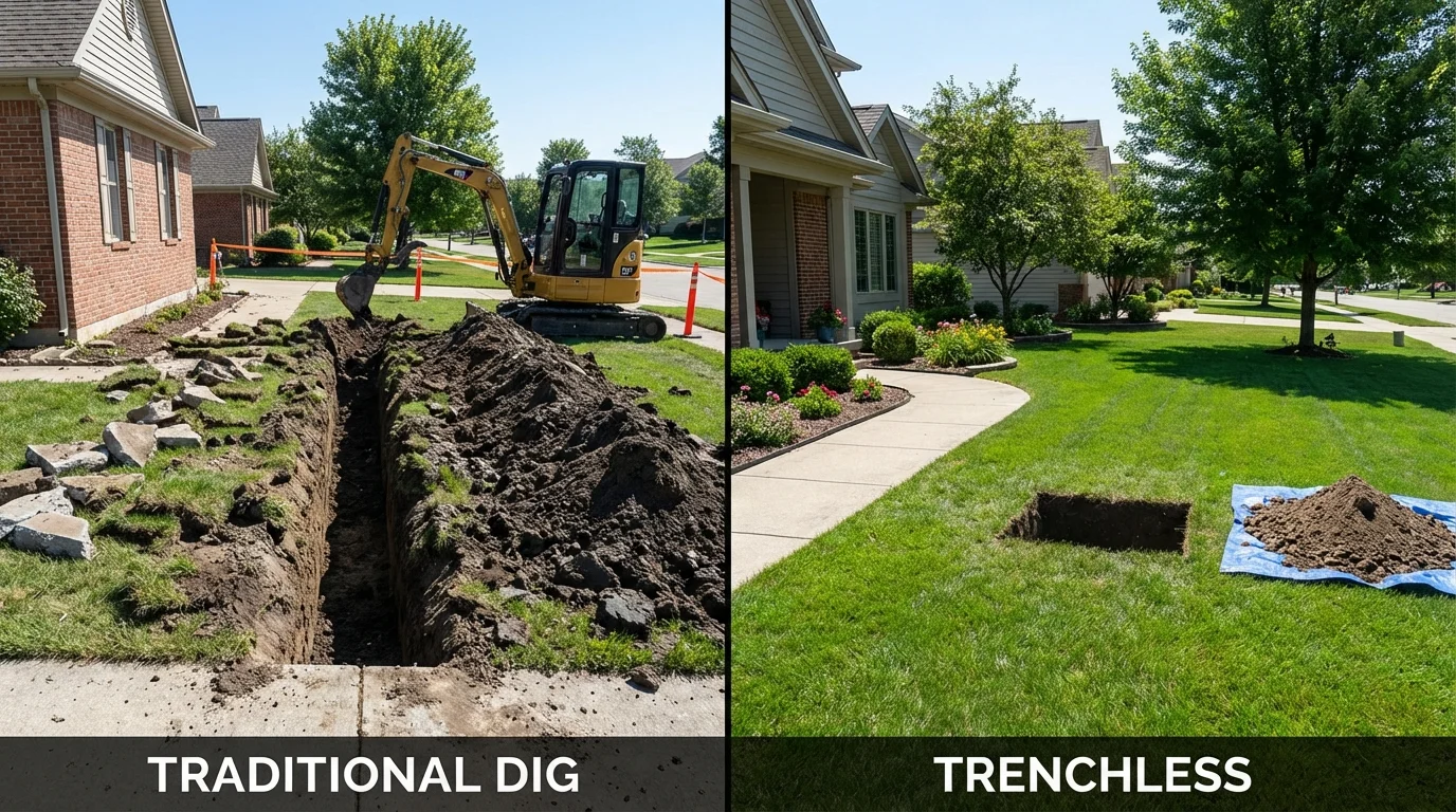 Trenchless sewer repair with minimal yard damage versus traditional excavation in Pittsburg, CA